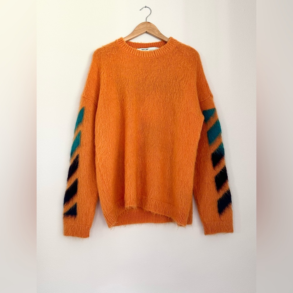 BRAND NEW OFF-WHITE MOHAIR KNIT SWEATER WITH BRUSHED LOGO
